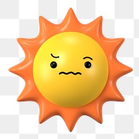 3D sun png angry face emoticon, transparent background