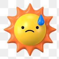 3D sun png worried face emoticon, transparent background