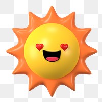 3D sun png in love emoticon, transparent background