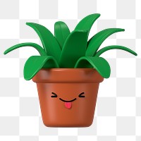 Playful potted plant png 3D stick tongue out emoticon, transparent background