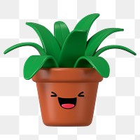 Happy potted plant png 3D emoticon, transparent background