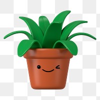 3D potted plant png winking face emoticon, transparent background