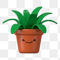 3D potted plant png happy face emoticon, transparent background