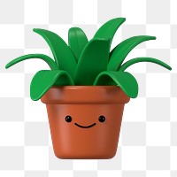 3D potted plant png smiling face emoticon, transparent background