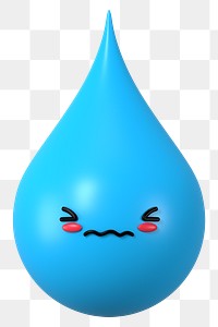 3D water drop png blushing face emoticon, transparent background