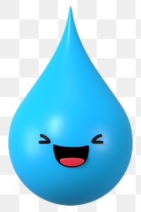 3D water drop png laughing face emoticon, transparent background