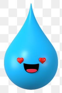 3D water drop png heart eyes emoticon, transparent background