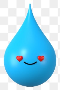 3D water drop png in love emoticon, transparent background