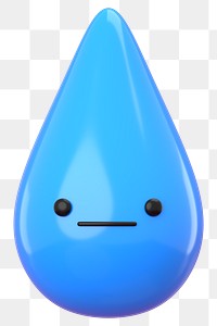 3D water drop png neutral face emoticon, transparent background