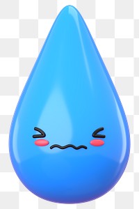 3D water drop png blushing face emoticon, transparent background