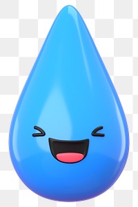 3D water drop png laughing face emoticon, transparent background