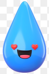 3D water drop png heart eyes emoticon, transparent background