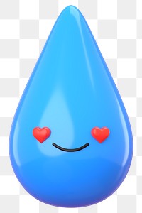 3D water drop png in love emoticon, transparent background