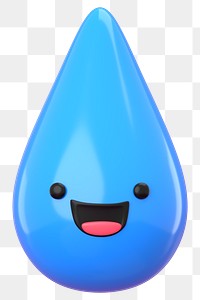 3D water drop png happy face emoticon, transparent background