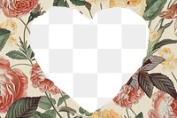 Floral heart png frame, vintage aesthetic transparent design