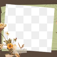 Autumn flower png frame, vintage paper transparent design