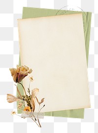 PNG Autumn flower badge, vintage paper design, transparent background