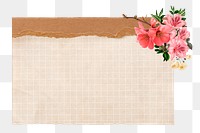 PNG Beige grid paper, pink flower design, transparent background