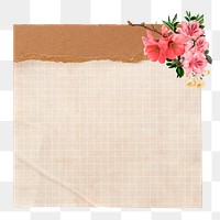 PNG Beige grid paper, pink flower design, transparent background