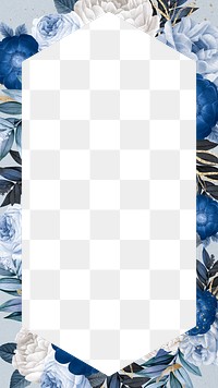 Winter flower png frame, blue hexagon shape transparent design