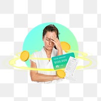 Woman financial issues png, transparent background