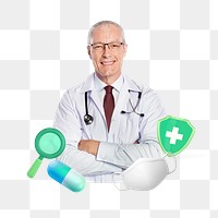 Male doctor healthcare insurance png, transparent background