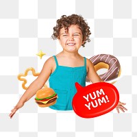 Kids food collage png, transparent background