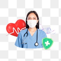 Female doctor healthcare insurance png, transparent background