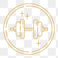 PNG Dumb bell icon badge, health & wellness line art illustration, transparent background