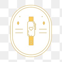 PNG Health tracker smartwatch logo badge, gold line art design, transparent background
