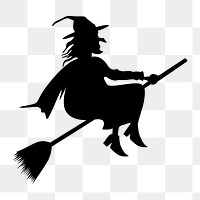 Witch silhouette png clipart illustration, transparent background. Free public domain CC0 image.