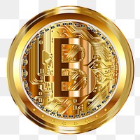 Gold bitcoin png clipart, transparent background. Free public domain CC0 image.