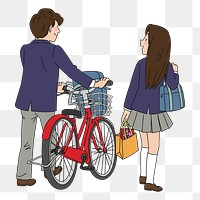 Japanese student couple png clipart, transparent background. Free public domain CC0 image.