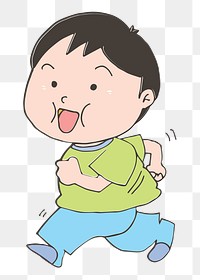 Running boy cartoon png clipart, transparent background. Free public domain CC0 image.