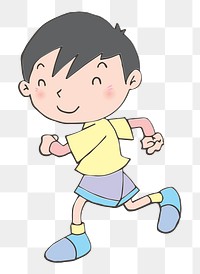 Running boy cartoon png clipart, transparent background. Free public domain CC0 image.