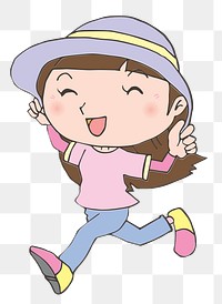 Cheerful girl cartoon png clipart, transparent background. Free public domain CC0 image.