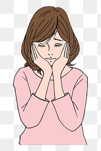 Sad woman cartoon png clipart, transparent background. Free public domain CC0 image.