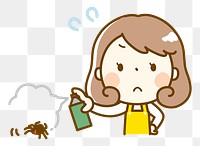 Woman spraying spider png clipart, transparent background. Free public domain CC0 image.