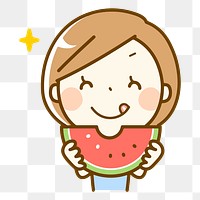 Woman eating watermelon png clipart, transparent background. Free public domain CC0 image.