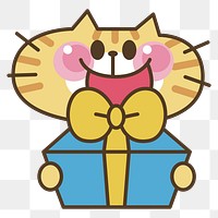Cat holding gift png clipart, transparent background. Free public domain CC0 image.