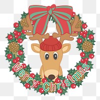 Merry Christmas reindeer png clipart, transparent background. Free public domain CC0 image.