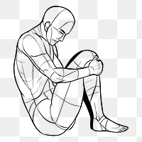 Depressed man sketch png clipart, transparent background. Free public domain CC0 image.