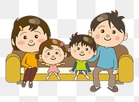 Family on sofa png clipart, transparent background. Free public domain CC0 image.