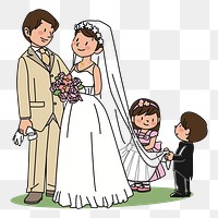 Wedding family cartoon png clipart, transparent background. Free public domain CC0 image.