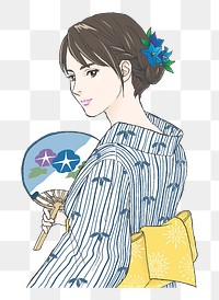 Japanese woman animation png clipart, transparent background. Free public domain CC0 image.