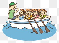 Students paddling boat png clipart, transparent background. Free public domain CC0 image.