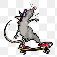 Skating rat  png clipart illustration, transparent background. Free public domain CC0 image.