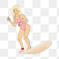 Surfing woman png sticker, transparent background. Free public domain CC0 image.