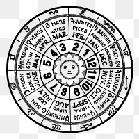 Horoscope wheel  png clipart illustration, transparent background. Free public domain CC0 image.