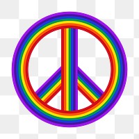 Rainbow peace symbol  png clipart illustration, transparent background. Free public domain CC0 image.